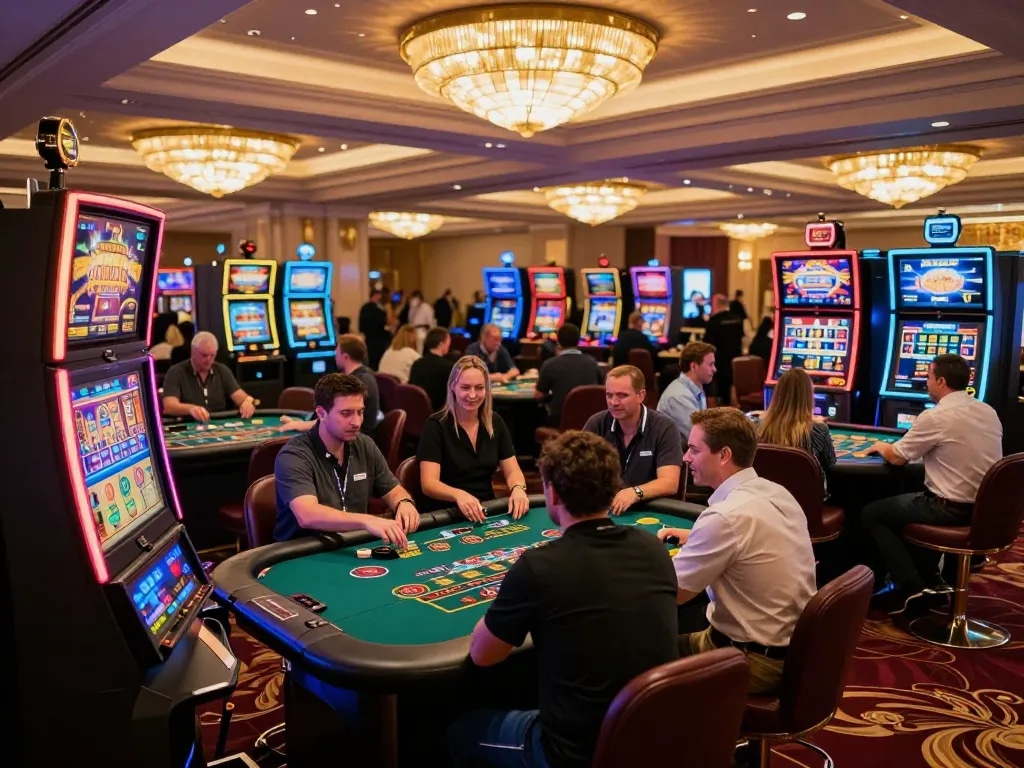Experience thrilling mm 88 casino gameplay with vibrant slot machines and blackjack tables in a luxurious setting.