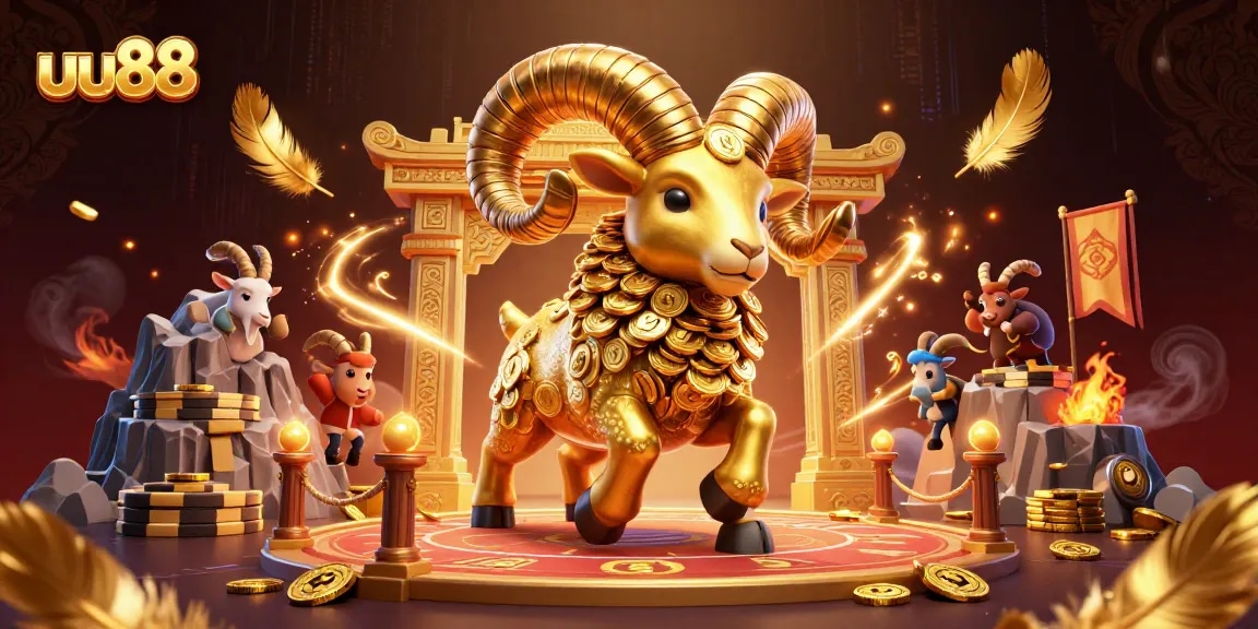 Experience thrilling action with uu88, featuring a golden ram charging through an ornate casino gate.