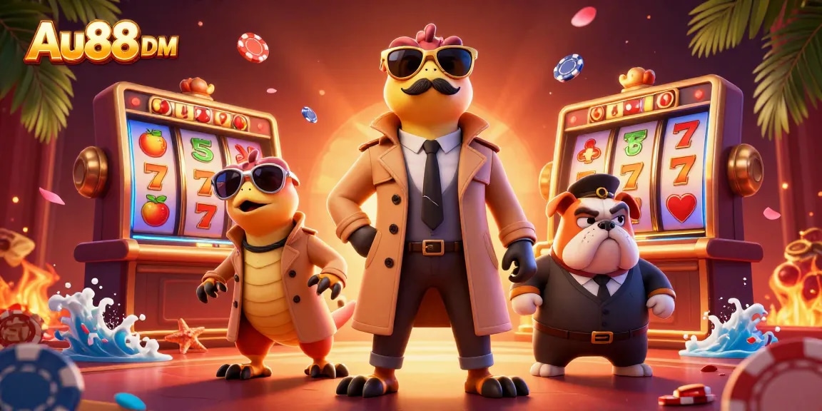 Experience thrilling gaming at Au88 DM with raptors in a trench coat at a VIP casino lounge.