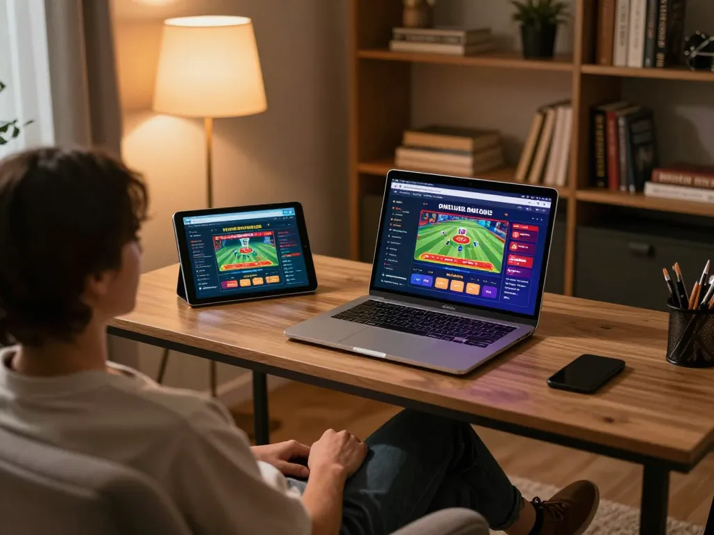 Engaging online gaming setup inviting users to link vào lc88 while enjoying comfortable home environment.