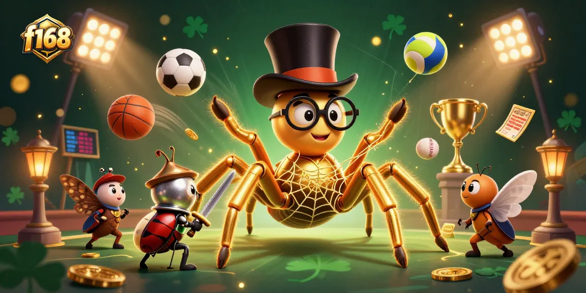 f168 showcases a golden tarantula among vibrant casino elements, emphasizing thrilling gameplay.