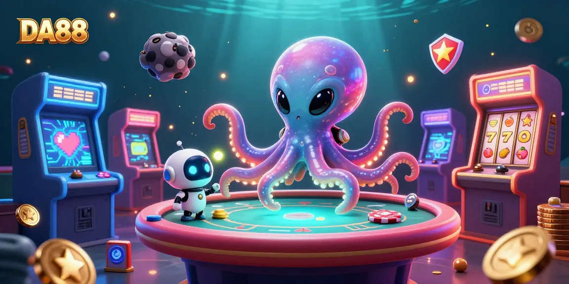 Experience the thrilling DA88 adventure with an alien octopus at a holographic poker table.