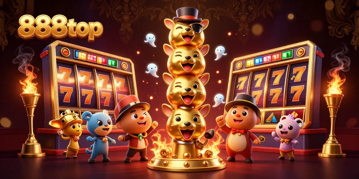 Spin slots and chase jackpots with 888top in this vibrant 3D gambling illustration.