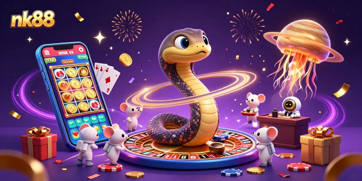 Spin and win with nk88's exciting cosmic casino adventure featuring vibrant characters and games.