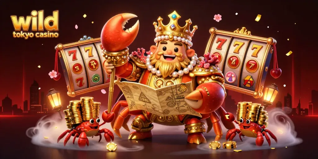 Experience excitement at wild tokyo casino with the golden crab emperor and vibrant game elements.