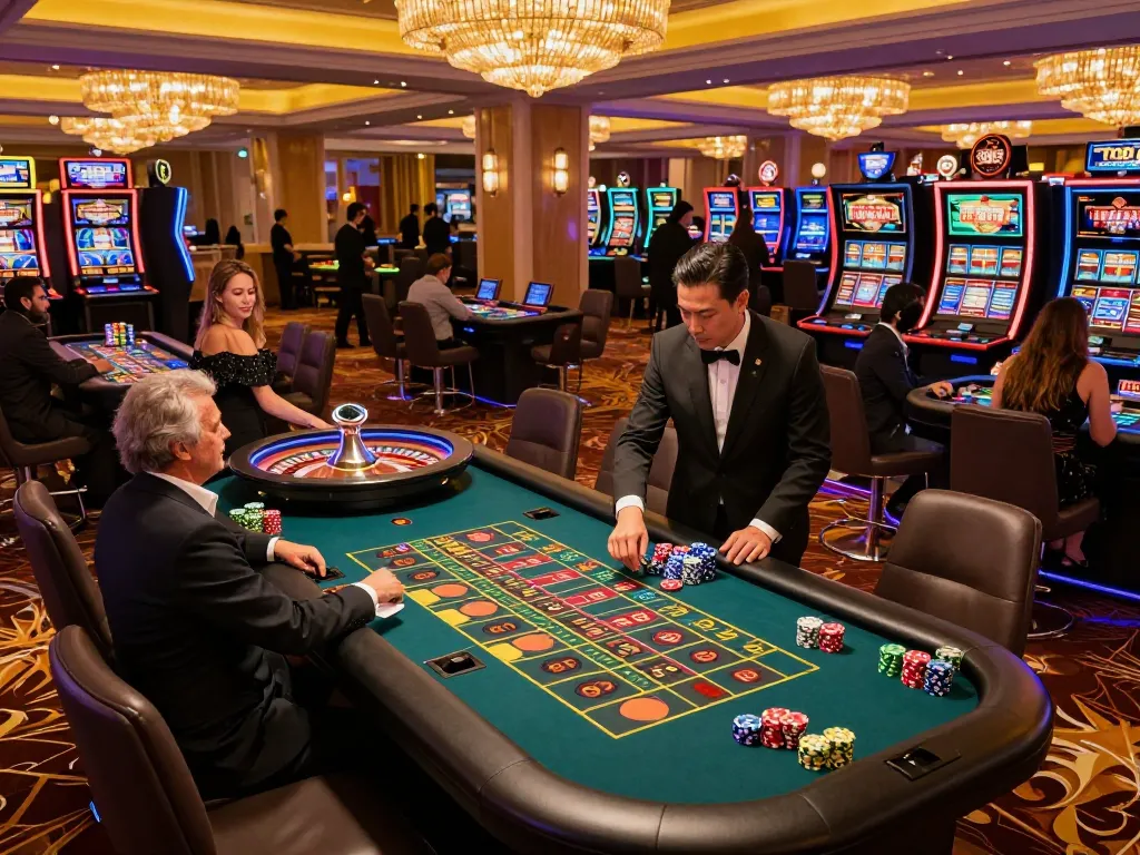 Players placing bets at the TG88 roulette table in a vibrant casino atmosphere, capturing the excitement of gambling