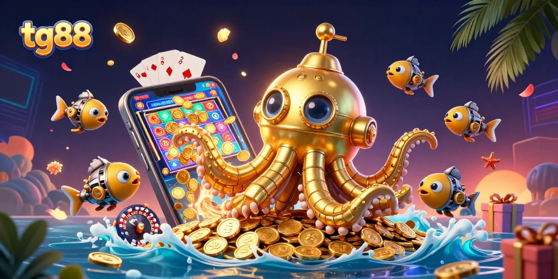 Experience thrilling gaming adventures with tg88, featuring a golden kraken submarine and exciting casino elements.