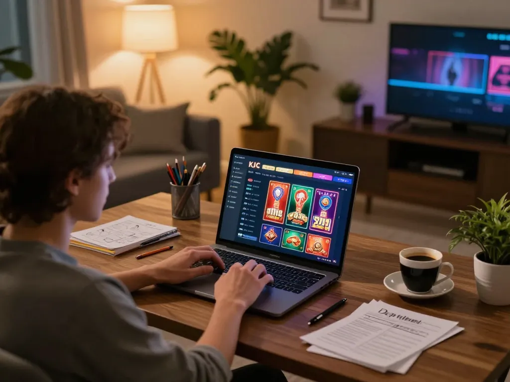 KJC Global online gaming experience with a person focused at their stylish home desk.
