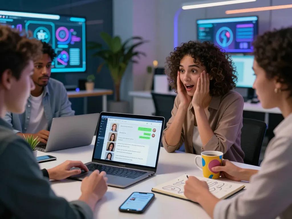 Engaging conversation on sex ai chat in a modern digital workspace with diverse adults.