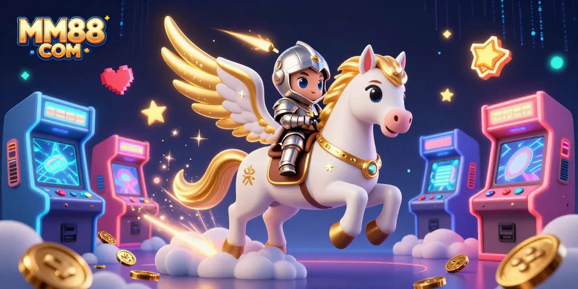 Experience the thrilling world of MM88 COM while riding a celestial horse among vibrant gaming elements