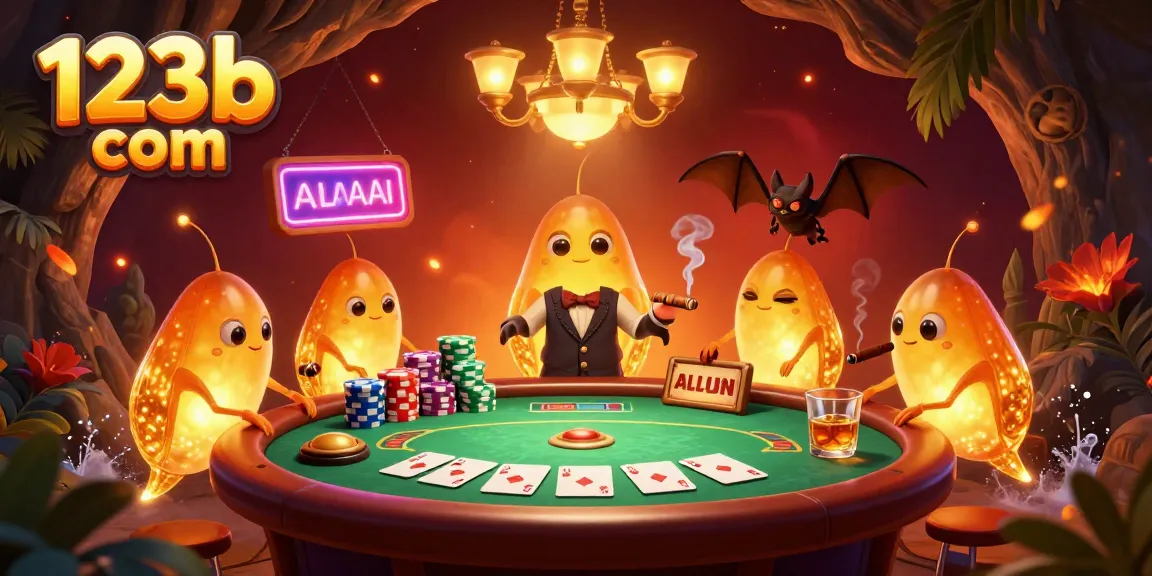 Play exciting poker with 123b com in a vibrant cave casino illuminated by glowworms.
