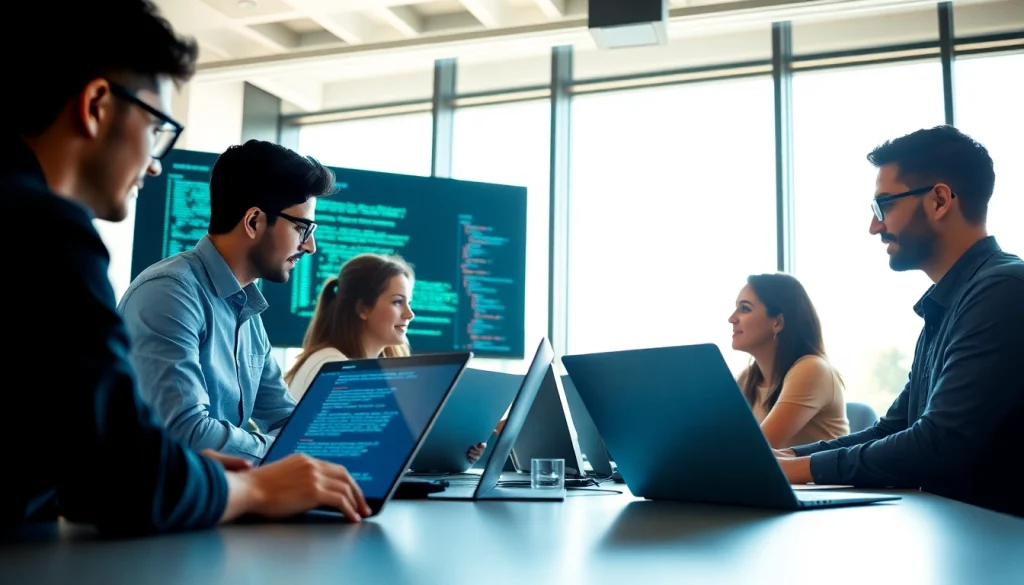 Engaged team developing cutting-edge AI Software solutions in a collaborative workspace.