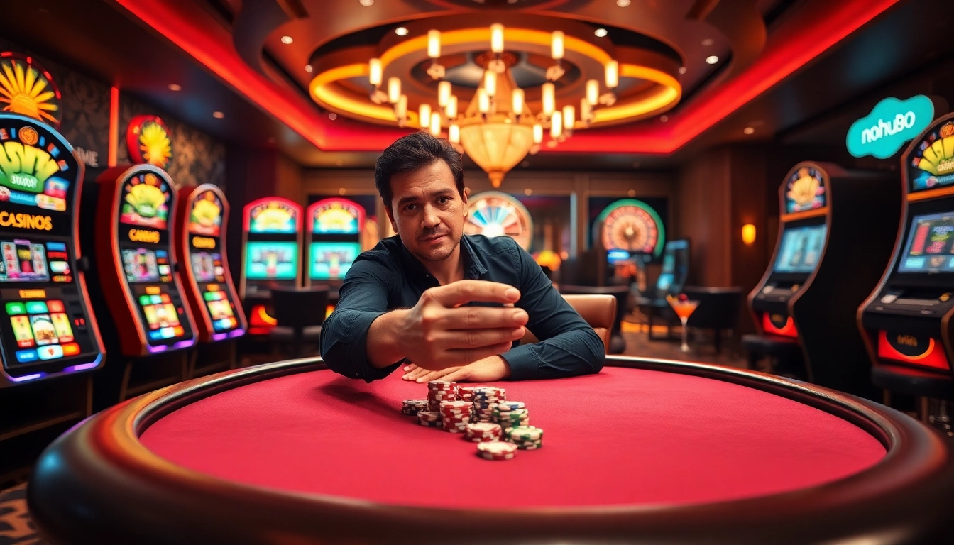 Nohu90 gaming experience with poker, slots, and excitement in a luxurious casino setting.