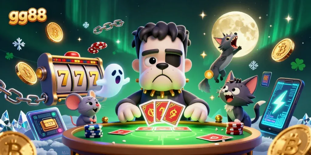 Experience thrilling gameplay with gg88's vibrant casino scene featuring playful characters and exciting elements.