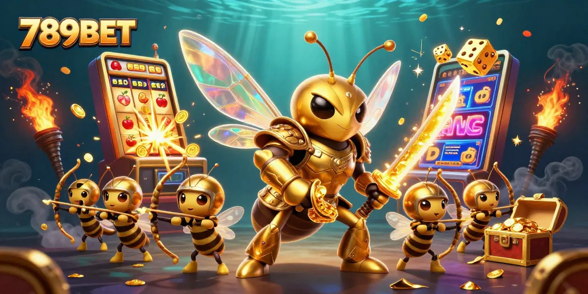 Experience the thrill of 789BET with an energetic casino scene featuring a golden hornet and slot machine magic.