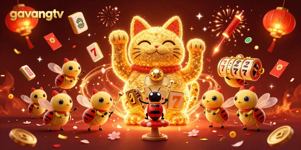 Experience the excitement of gambling with gavangtv’s vibrant casino-themed illustration showcasing dynamic slot reels.